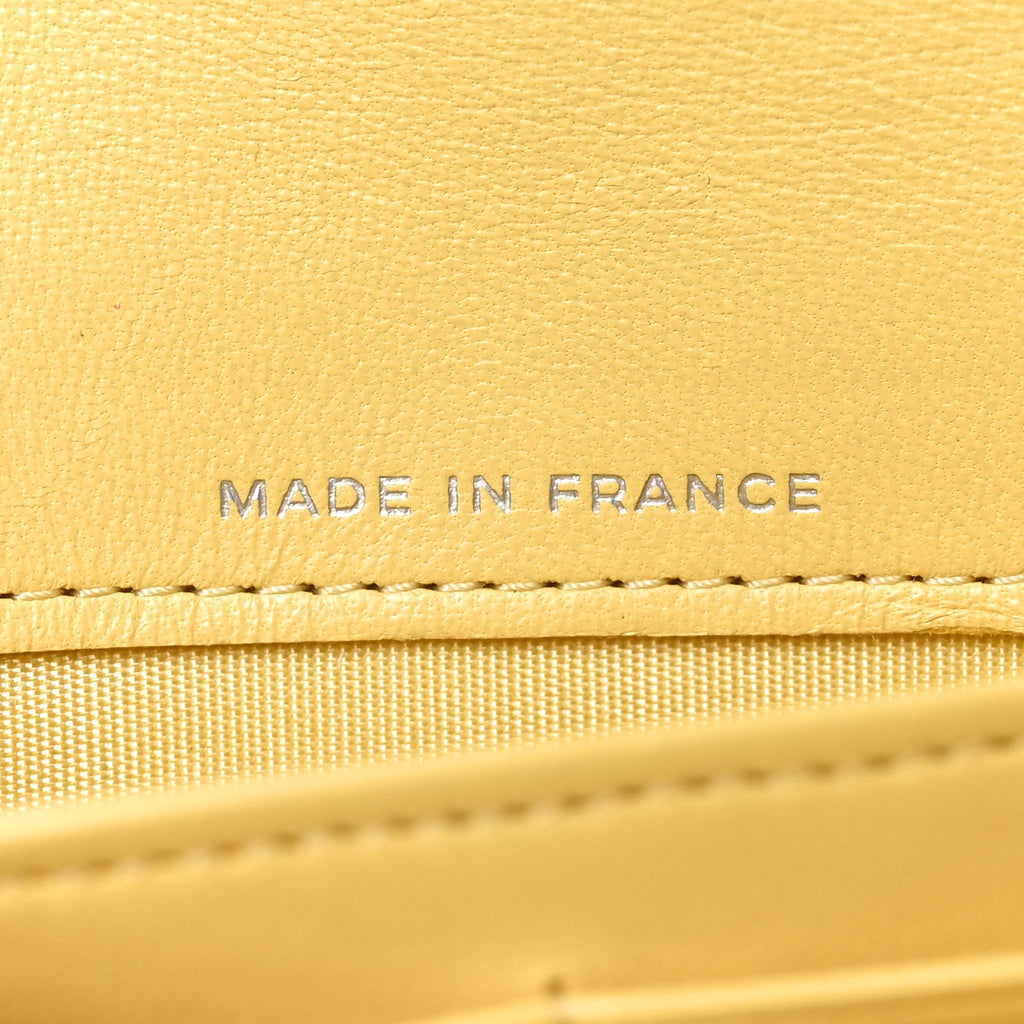 Lambskin Quilted Large Boy Flap Wallet Yellow