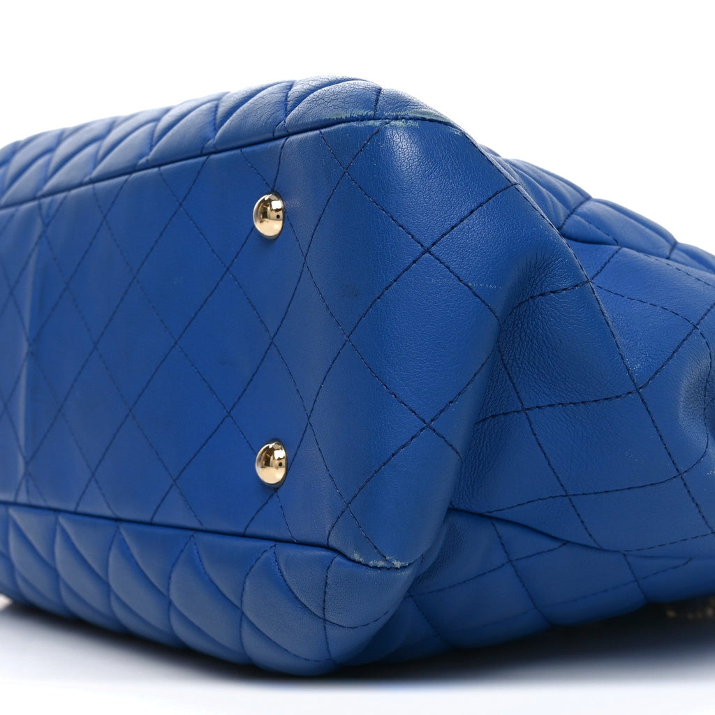 Calfskin Quilted Large CC Shopping Tote Blue