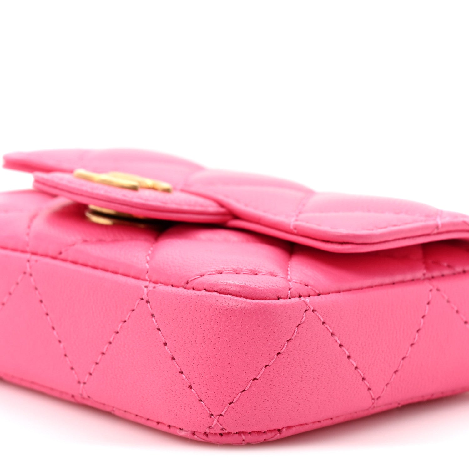 Lambskin Enamel Quilted Mini Chain Belt Bag Pink