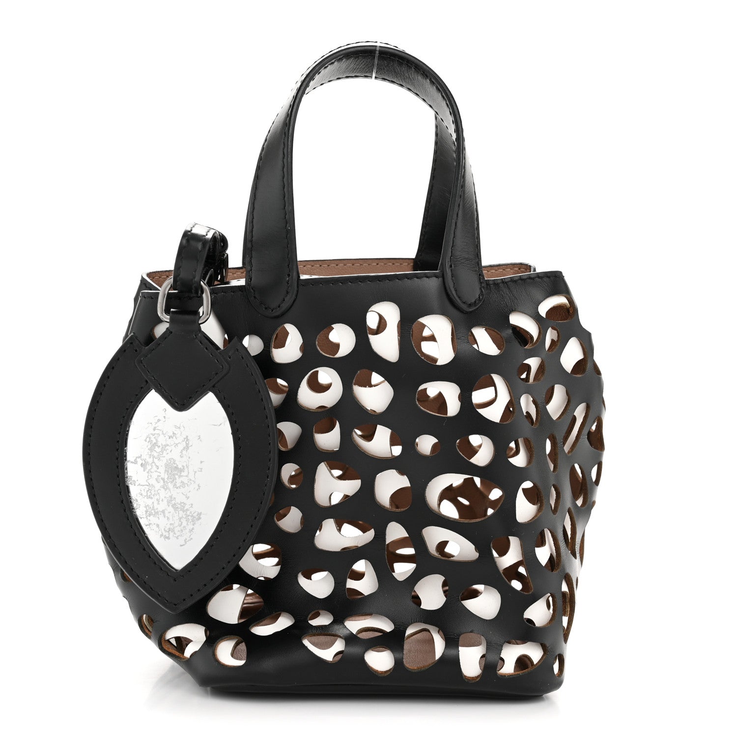 Calfskin Laser Cut Bucket Bag Black White