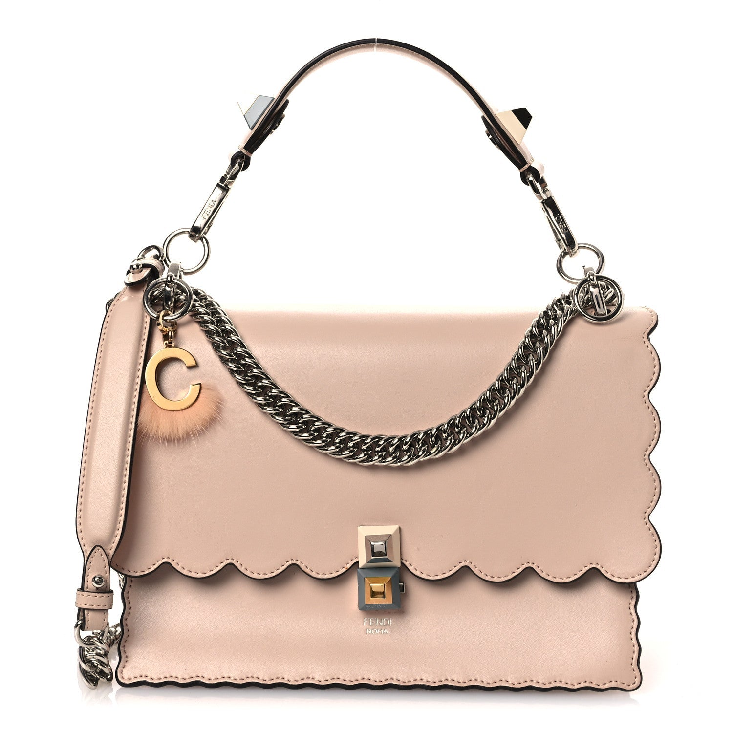Vitello Liberty Scalloped Studded Kan I Shoulder Bag Camelia