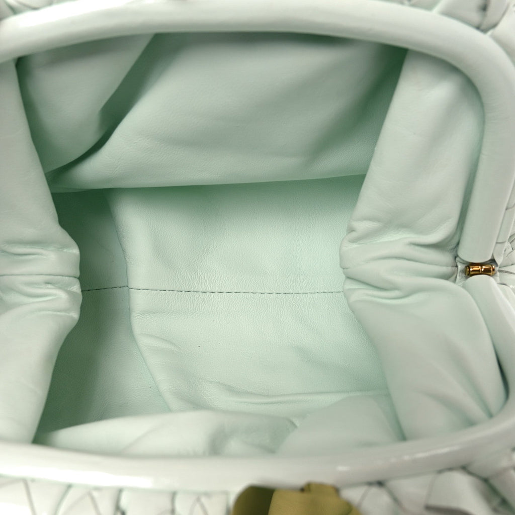 Patent Calfskin Intrecciato Teen Pouch Glacier