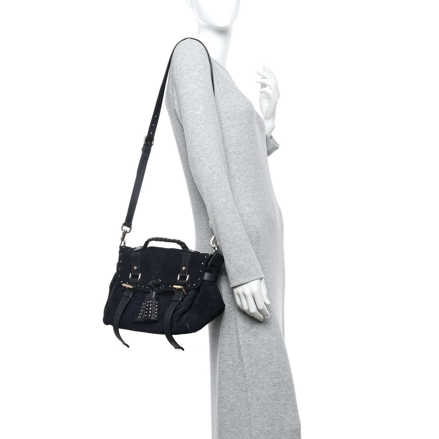 Heavy Suede Alexa Tassel Satchel Ink Blue