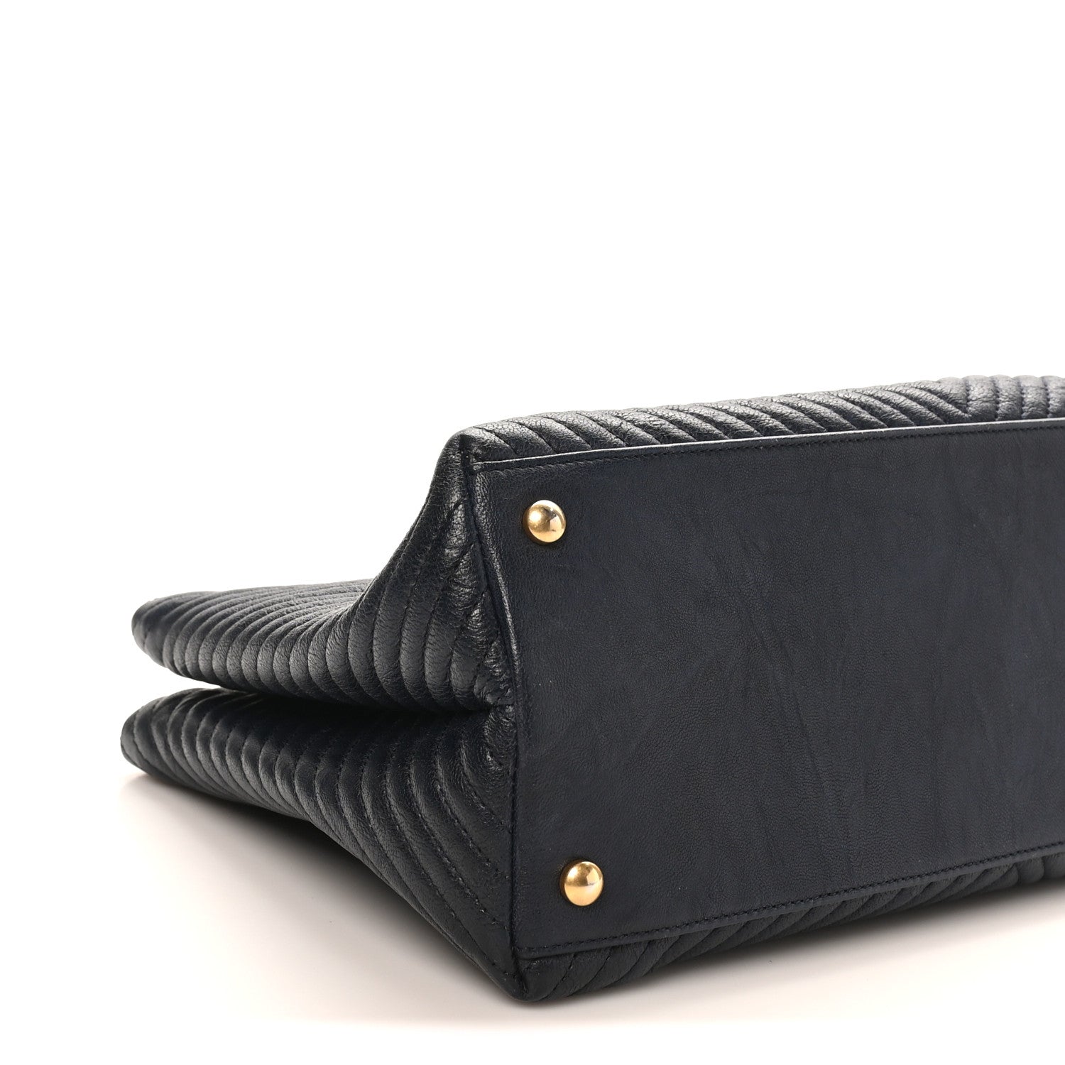 Wrinkled Lambskin Chevron Quilted Surpique Tote Navy Blue