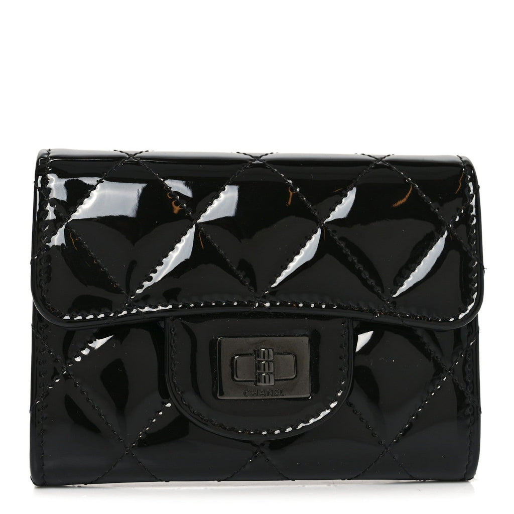 Patent Quilted Reissue Flap  Holder Wallet So Black