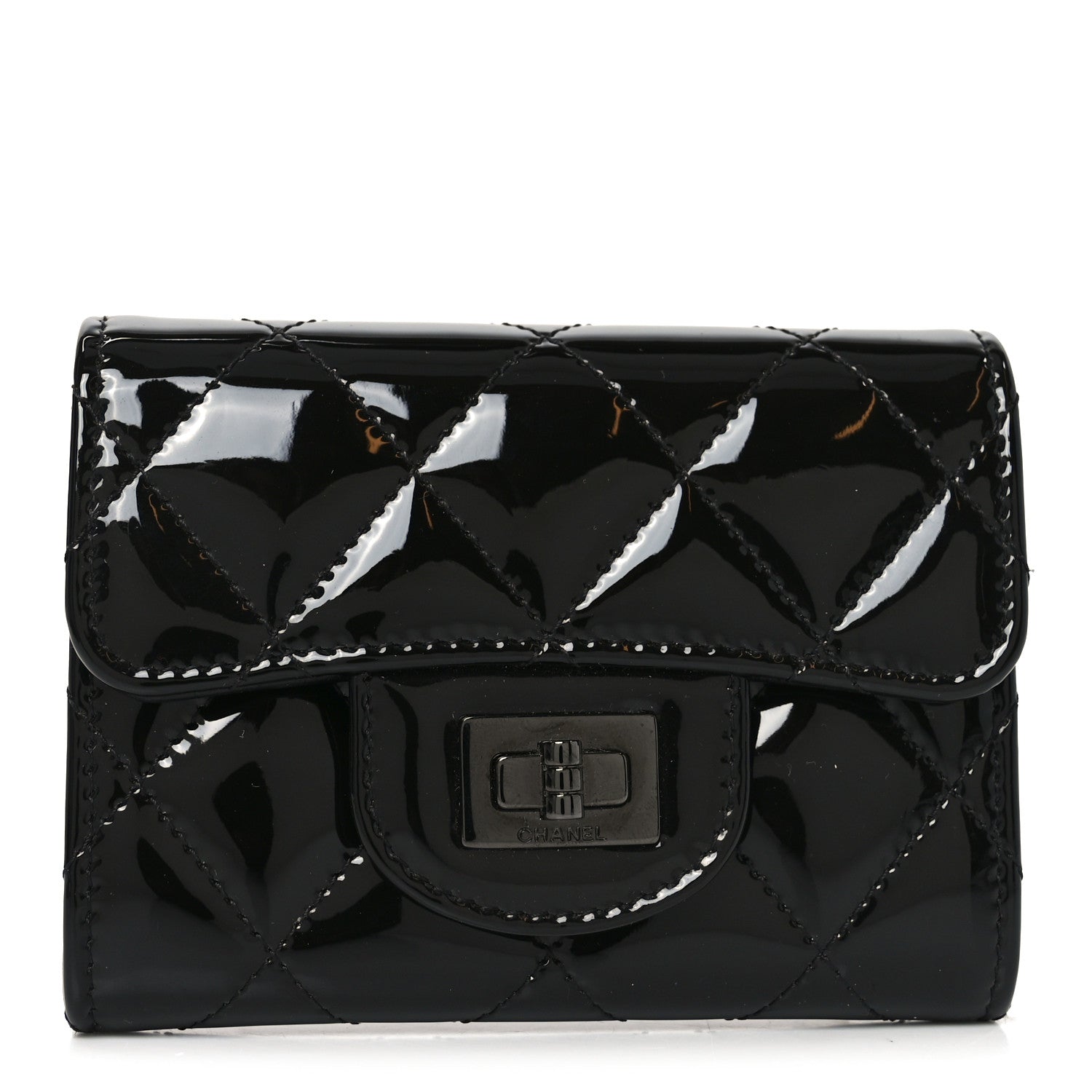 Patent Quilted Reissue Flap  Holder Wallet So Black