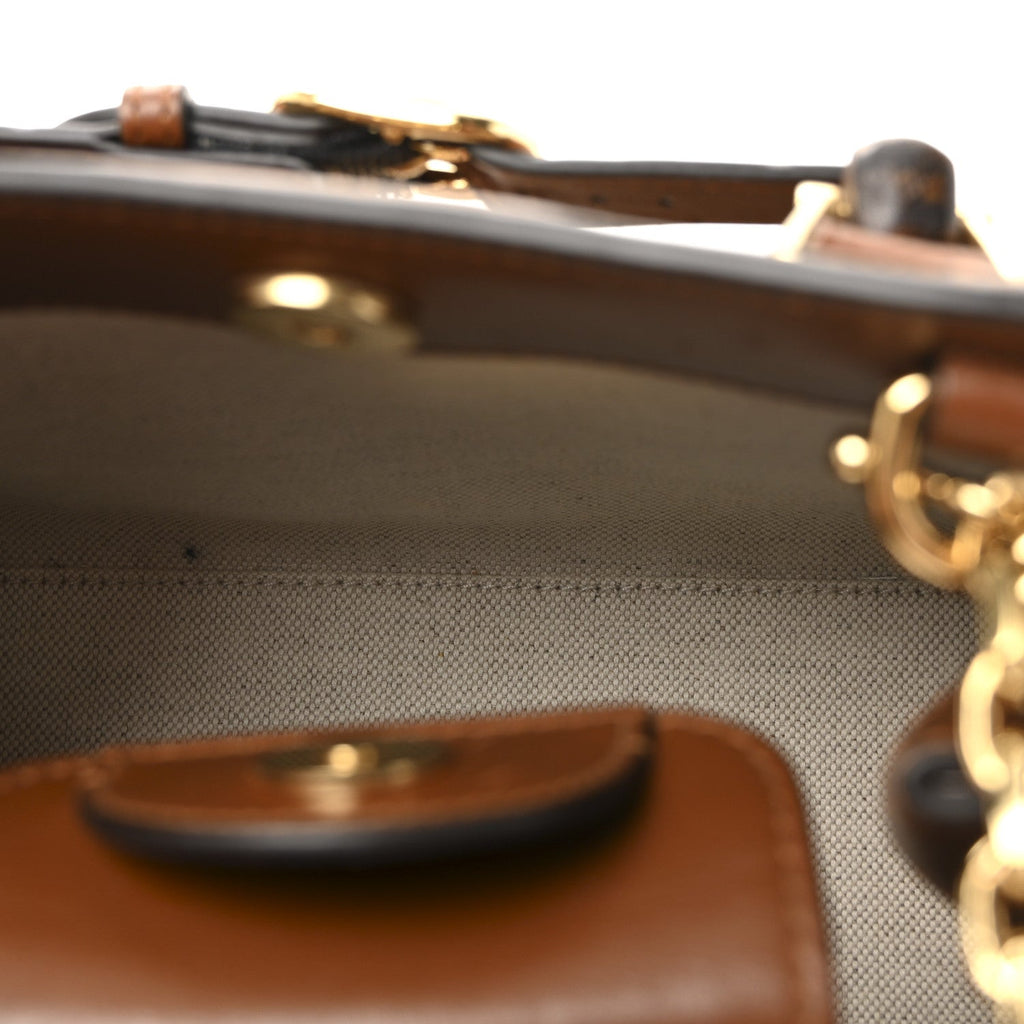 New Canvas Charisma Calfskin Crystal GG Monogram Mini Diana Tote Bag Camel Ebony