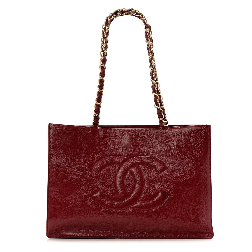 Shiny Aged Calfskin Shopping Bag Red