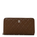 Caviar Quilted Large Gusset Zip Around Wallet Brown