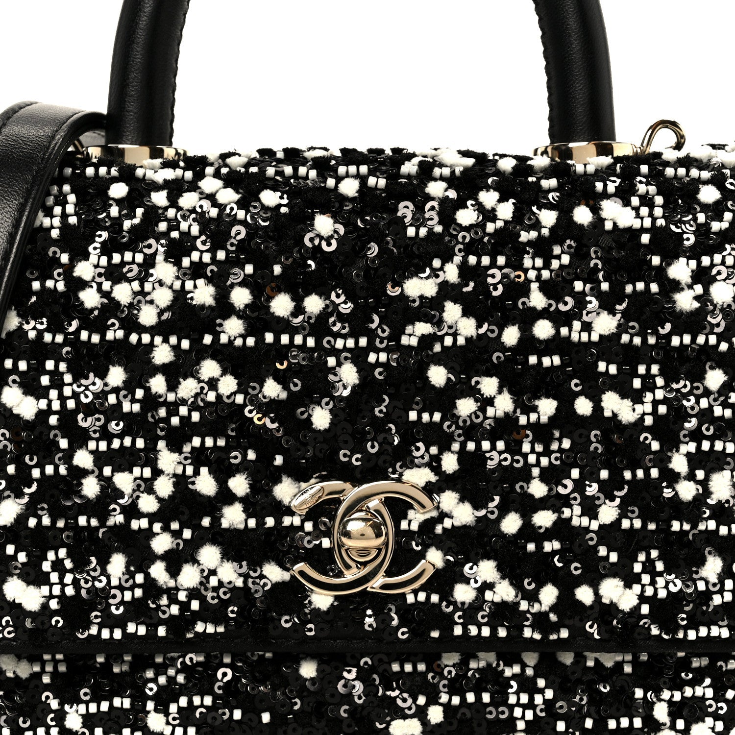 Lambskin Sequin Beaded Extra Mini Coco Handle Flap Black White