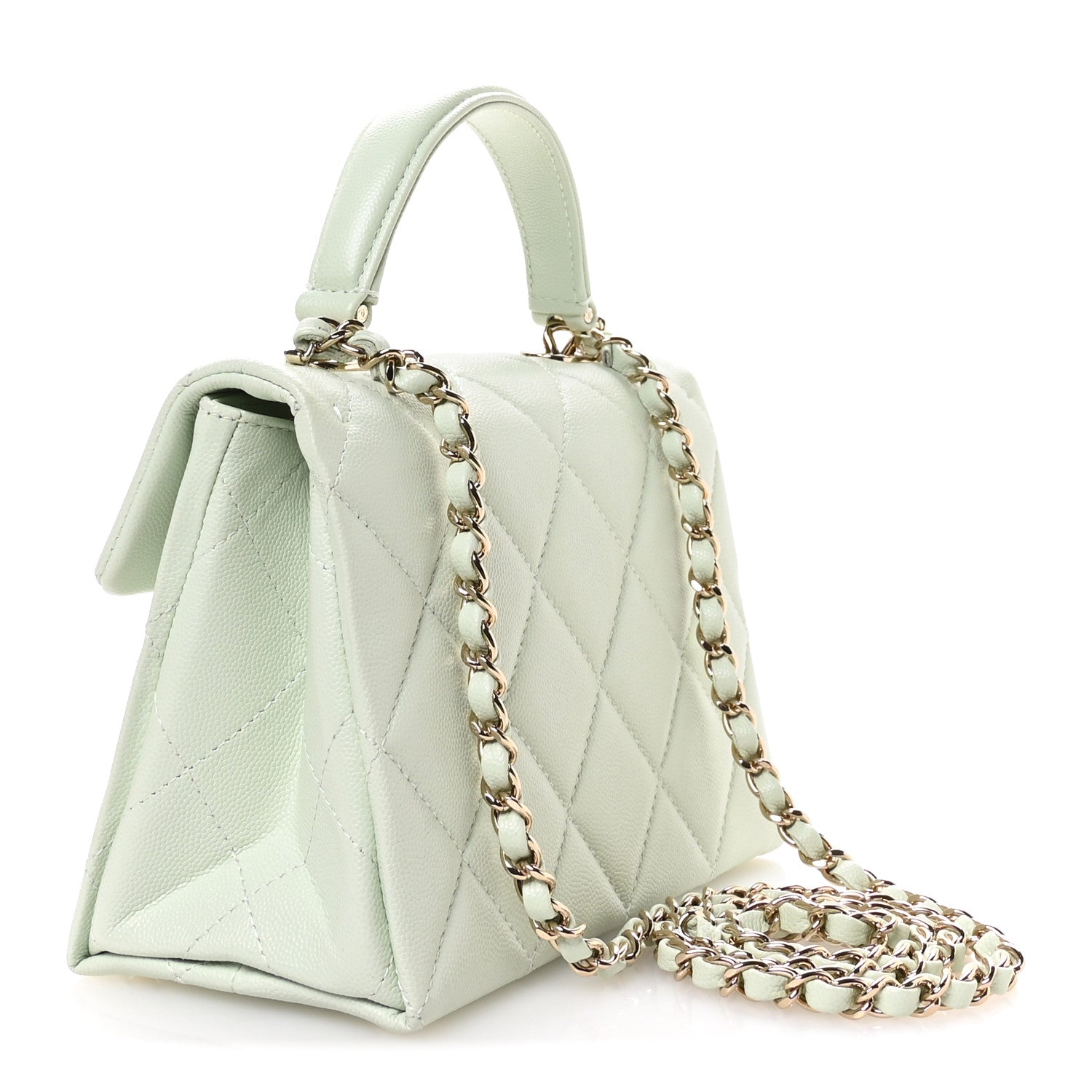Caviar Quilted Retro Medium Twist Top Handle Clutch Light Green