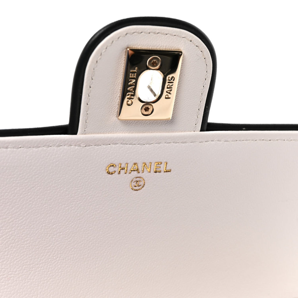 Lambskin Quilted Resin CC Mini Flap Bag White Black