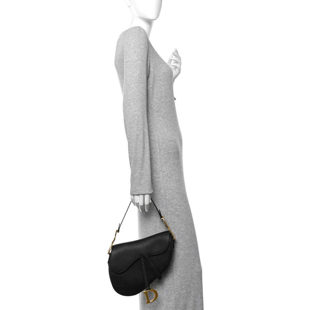 Grained Calfskin Saddle Bag Black