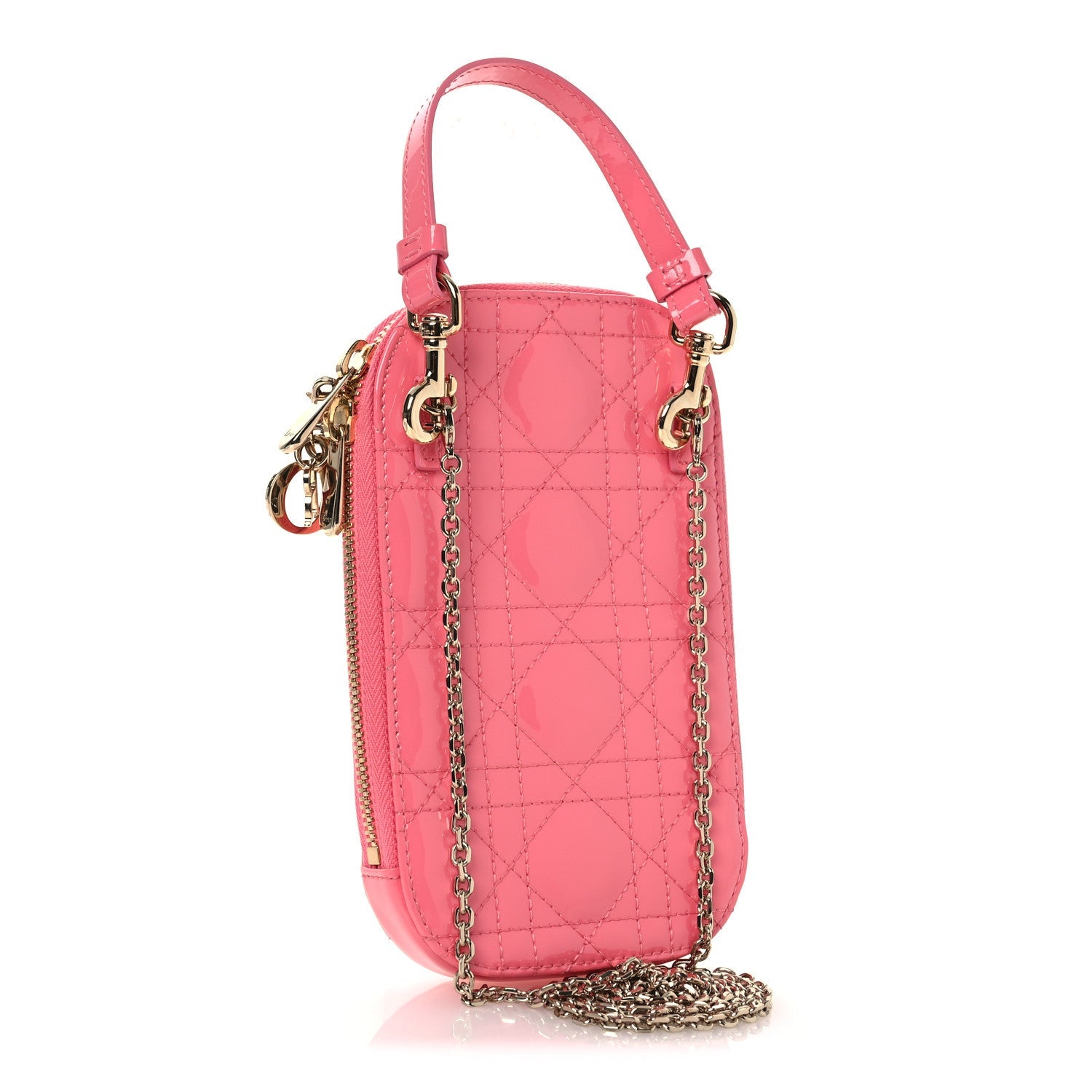 Patent Cannage Lady Dior Phone Holder Pink