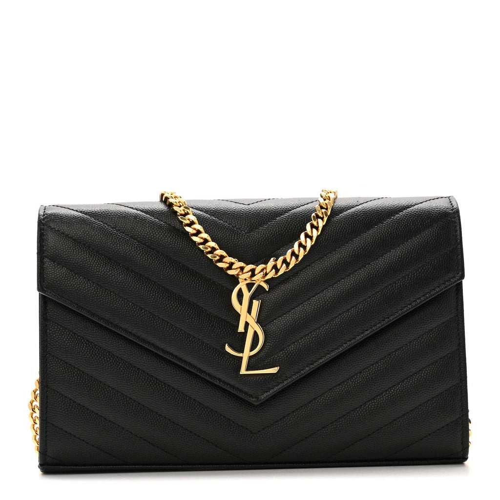 Grain De Poudre Matelasse Chevron Monogram Chain Wallet Black