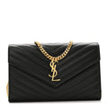 Grain De Poudre Matelasse Chevron Monogram Chain Wallet Black