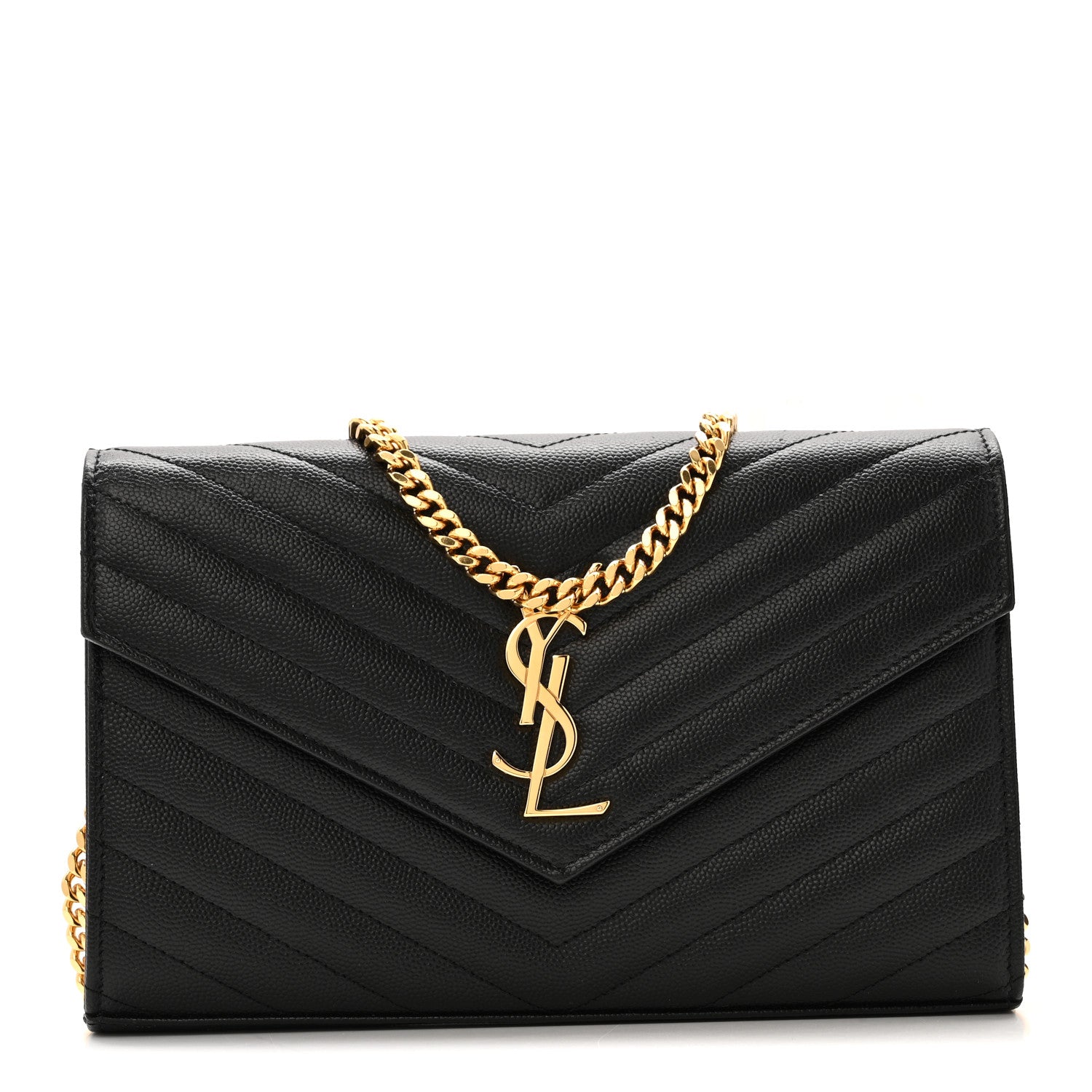 Grain De Poudre Matelasse Chevron Monogram Chain Wallet Black