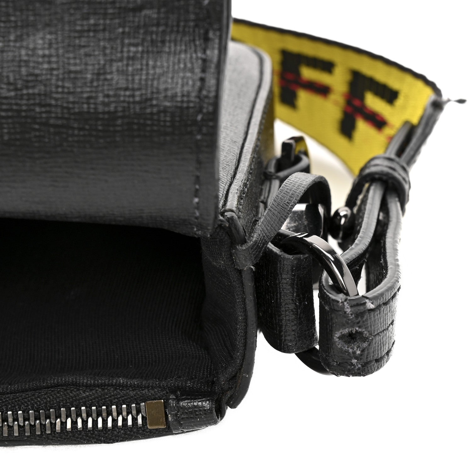 Saffiano Striped Mini Diag Binder Clip Bag Black White Yellow