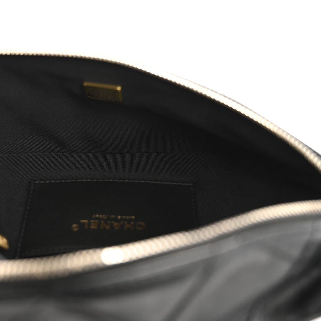 Lambskin Enamel Quilted Waist Bag Black