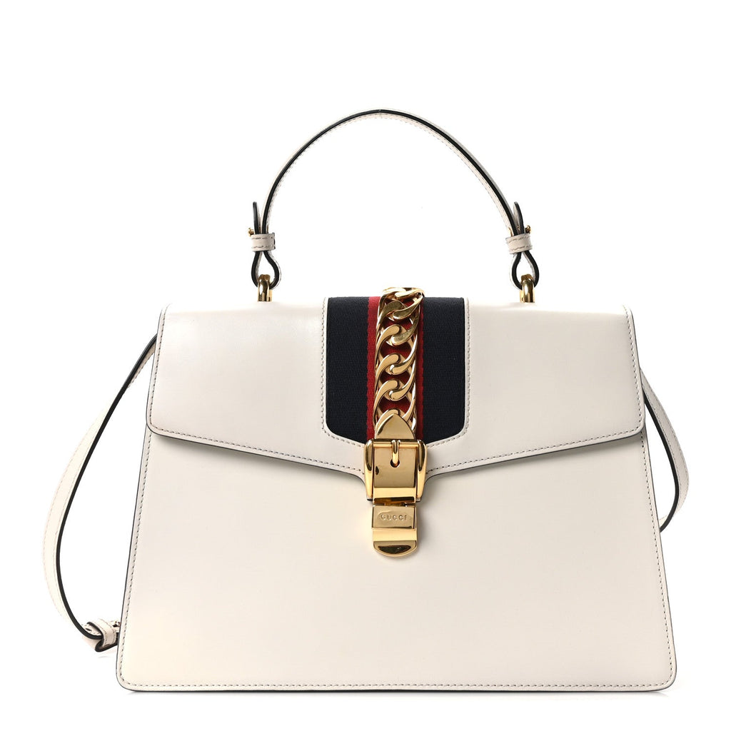 Calfskin Web Medium Sylvie Top Handle Bag White