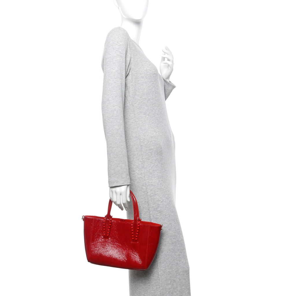 Patent Calfskin Spikes Mini East West Cabata Tote Red