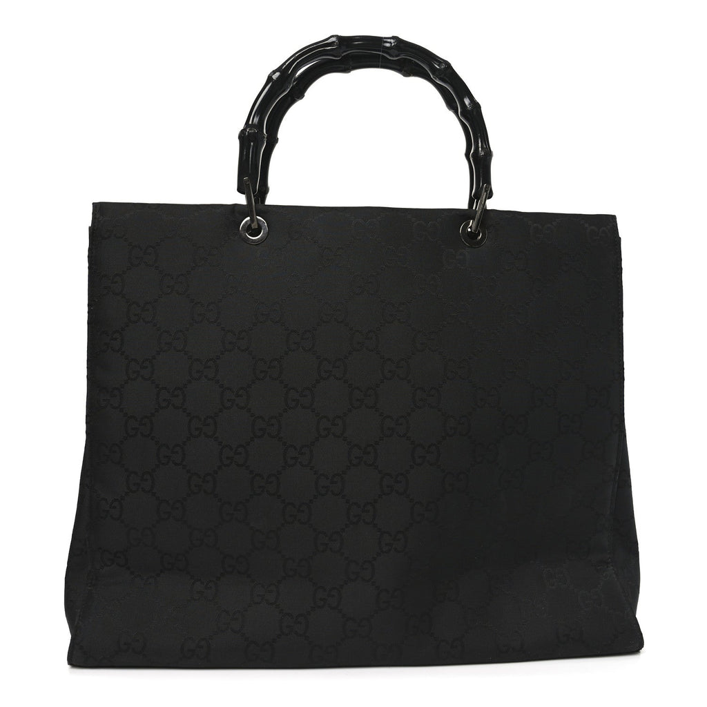 Nylon Monogram Large Bamboo Shopper Tote Black