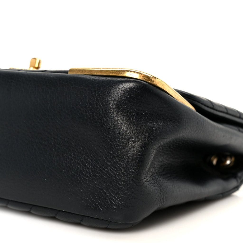Calfskin Chevron Quilted Mini Rock The Corner Flap Black