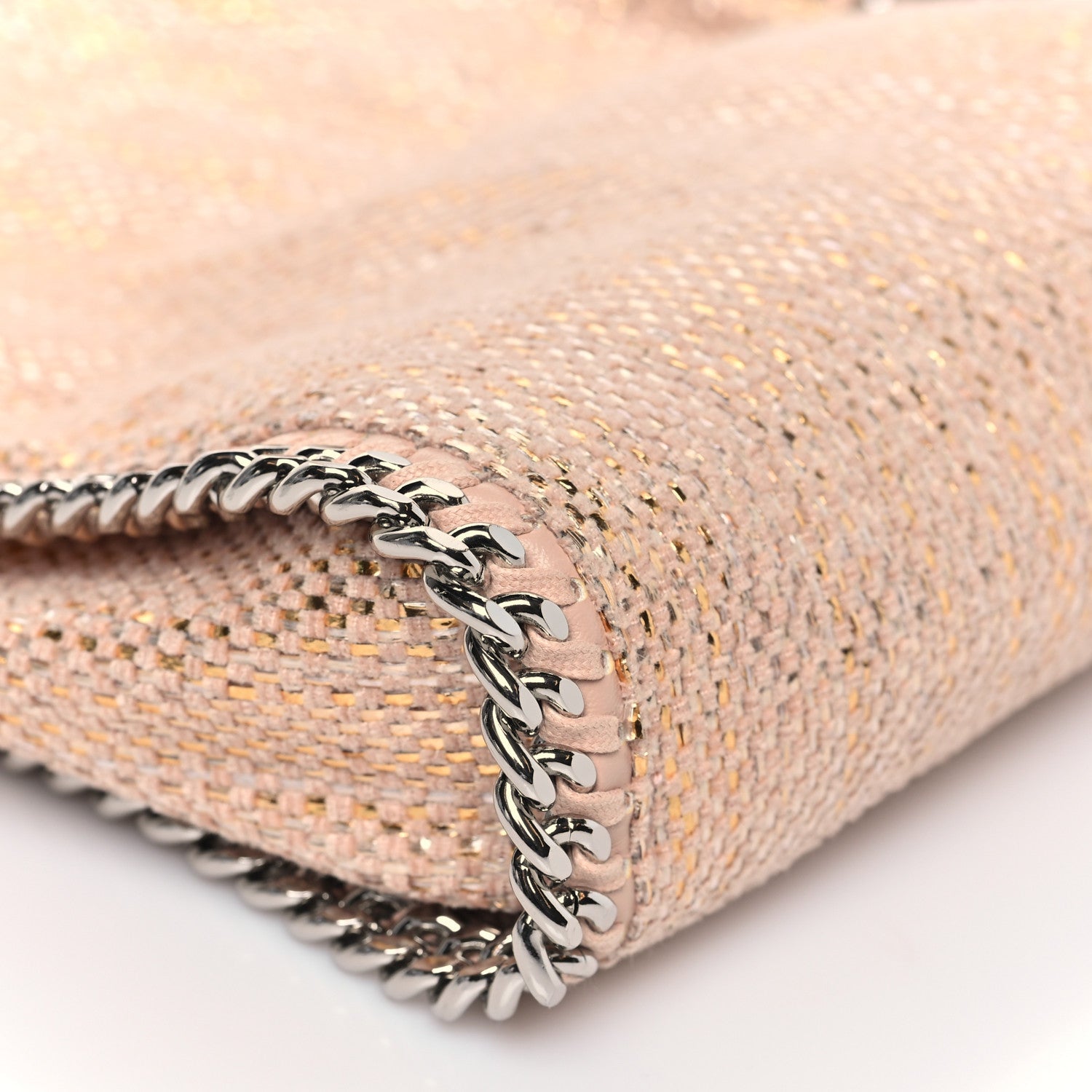 Metallic Woven Raffia Mini Falabella Fold Over Tote Pink