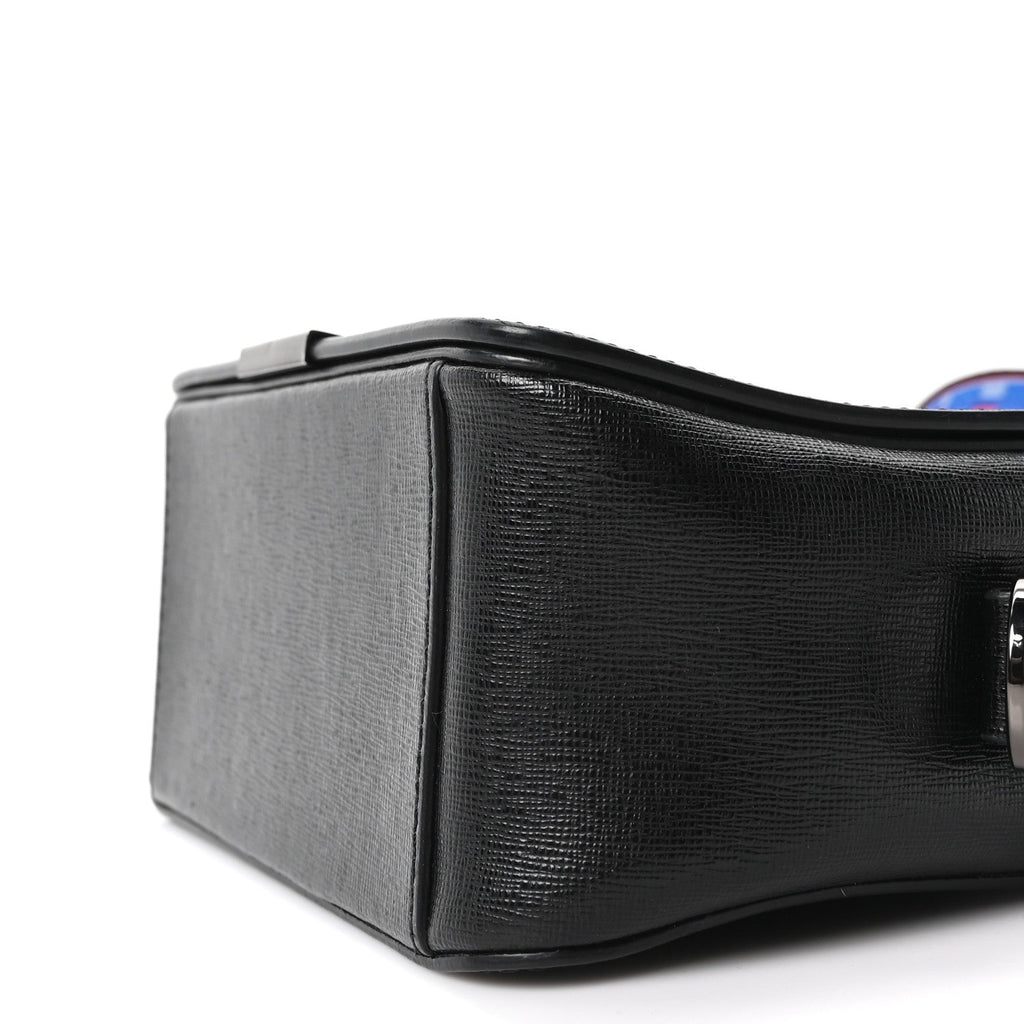 Saffiano Striped Mini Diag Binder Clip Bag Black White Indus