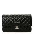 Lambskin Quilted Medium Double Flap Black