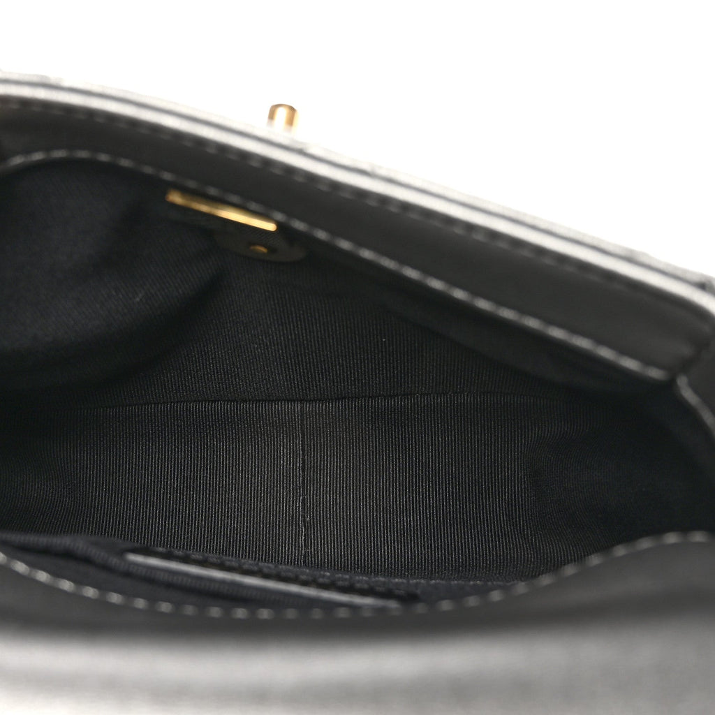 Metallic Lambskin Quilted Mini Side Note Flap Grey