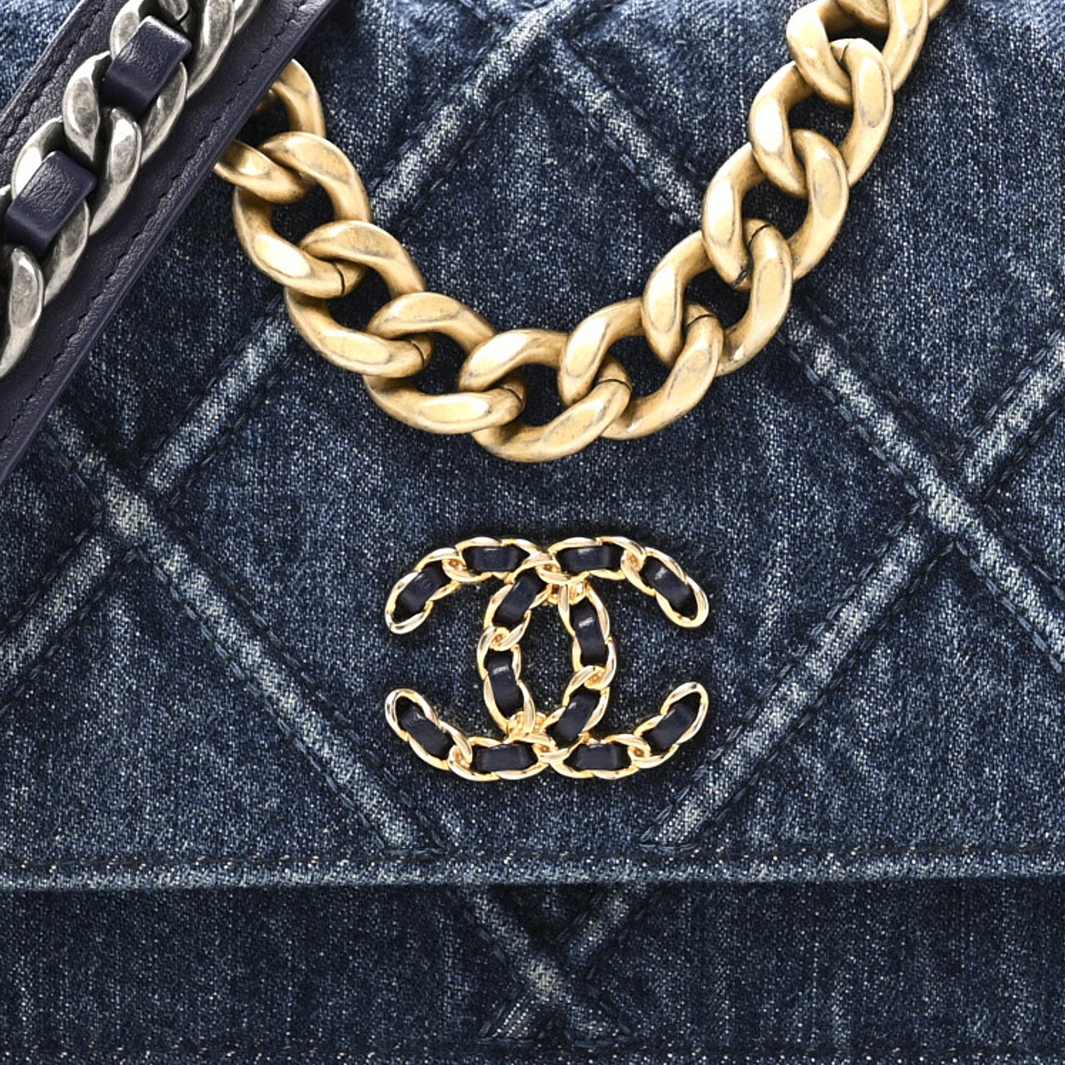 Denim Quilted Chanel 19 Wallet On Chain WOC Blue