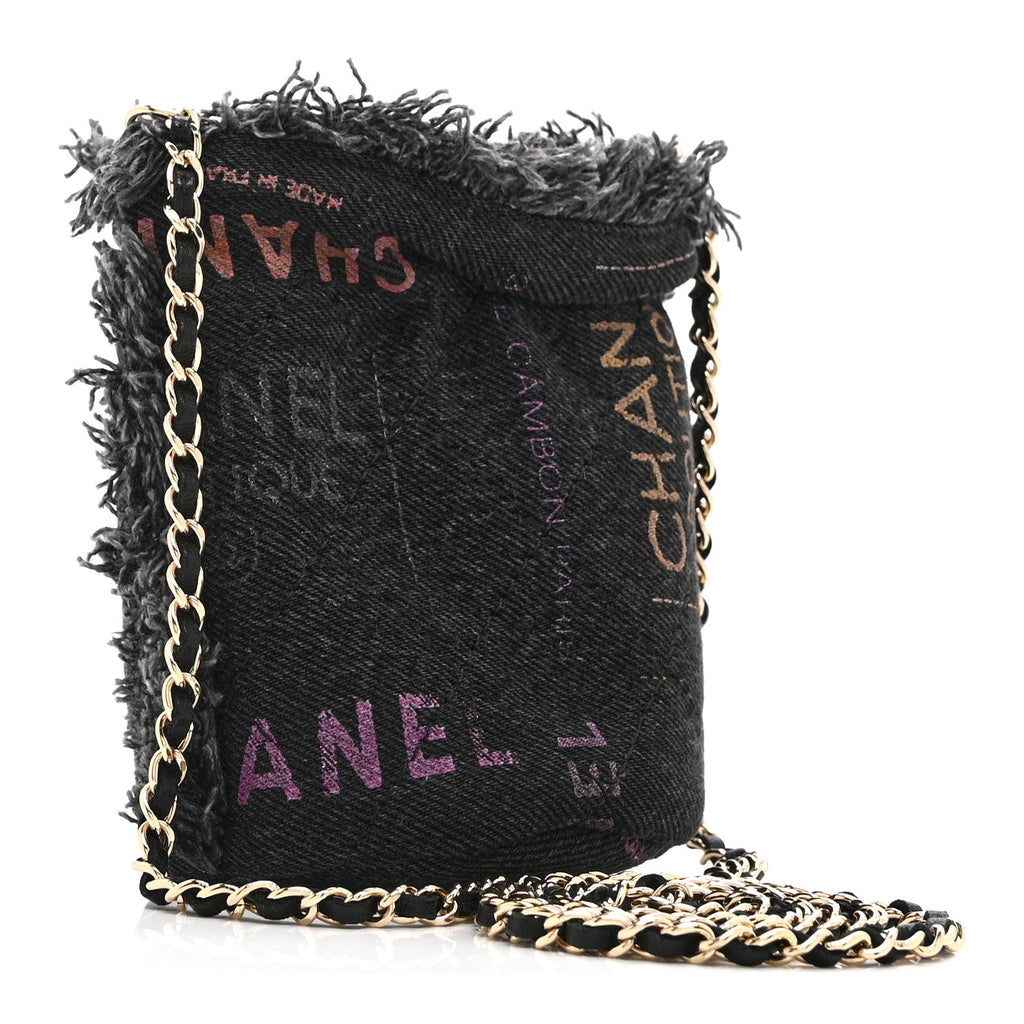 Denim Quilted Mood Mini Bucket With Chain Black Multicolor