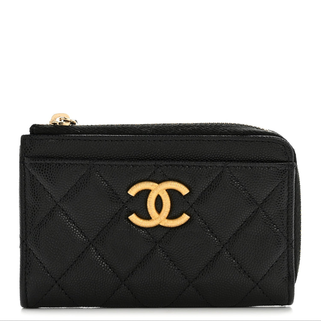 Caviar Quilted CC Zip Around  Holder Black