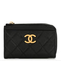Caviar Quilted CC Zip Around  Holder Black