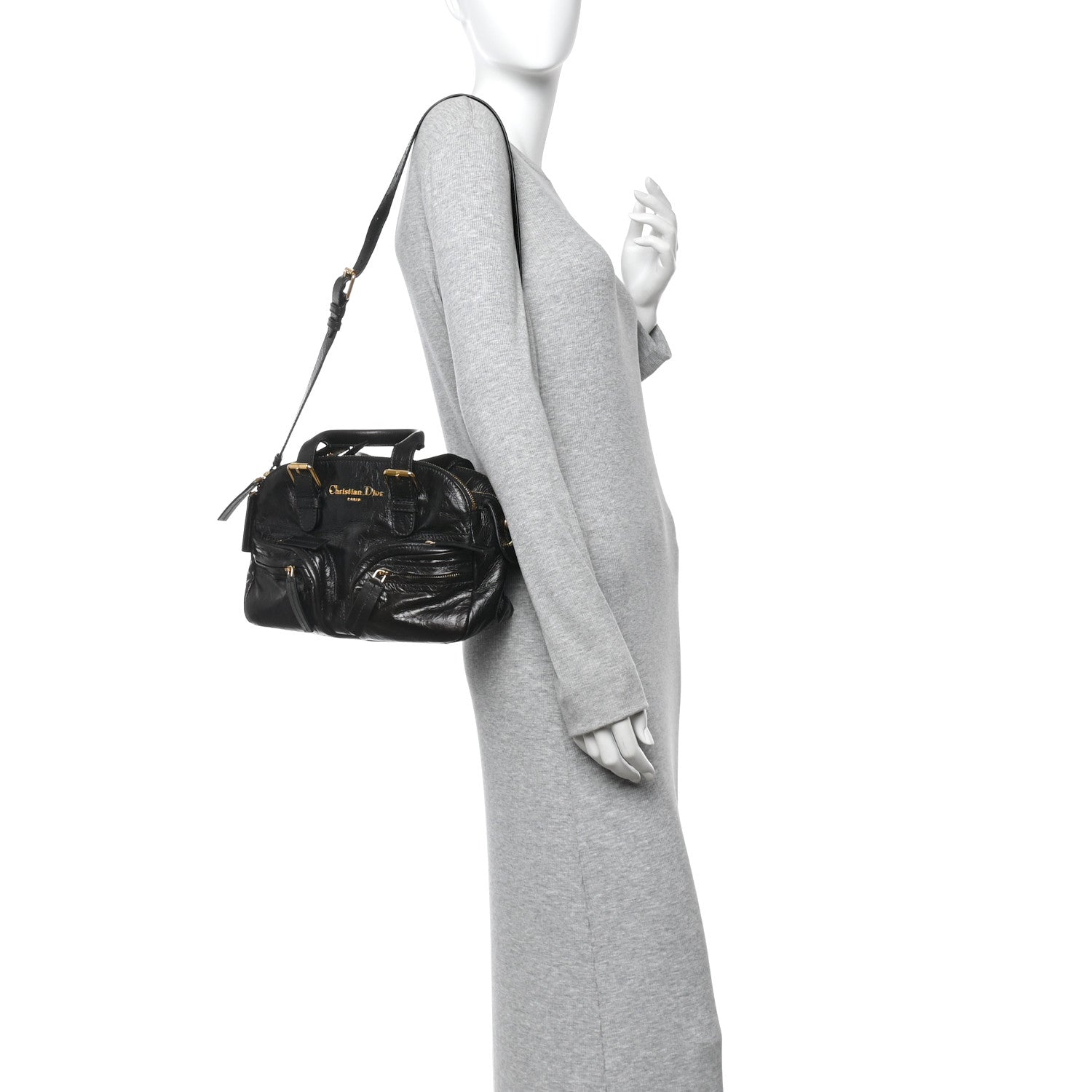 Crinkled Calfskin Small Grand Tour Bowling Bag Black