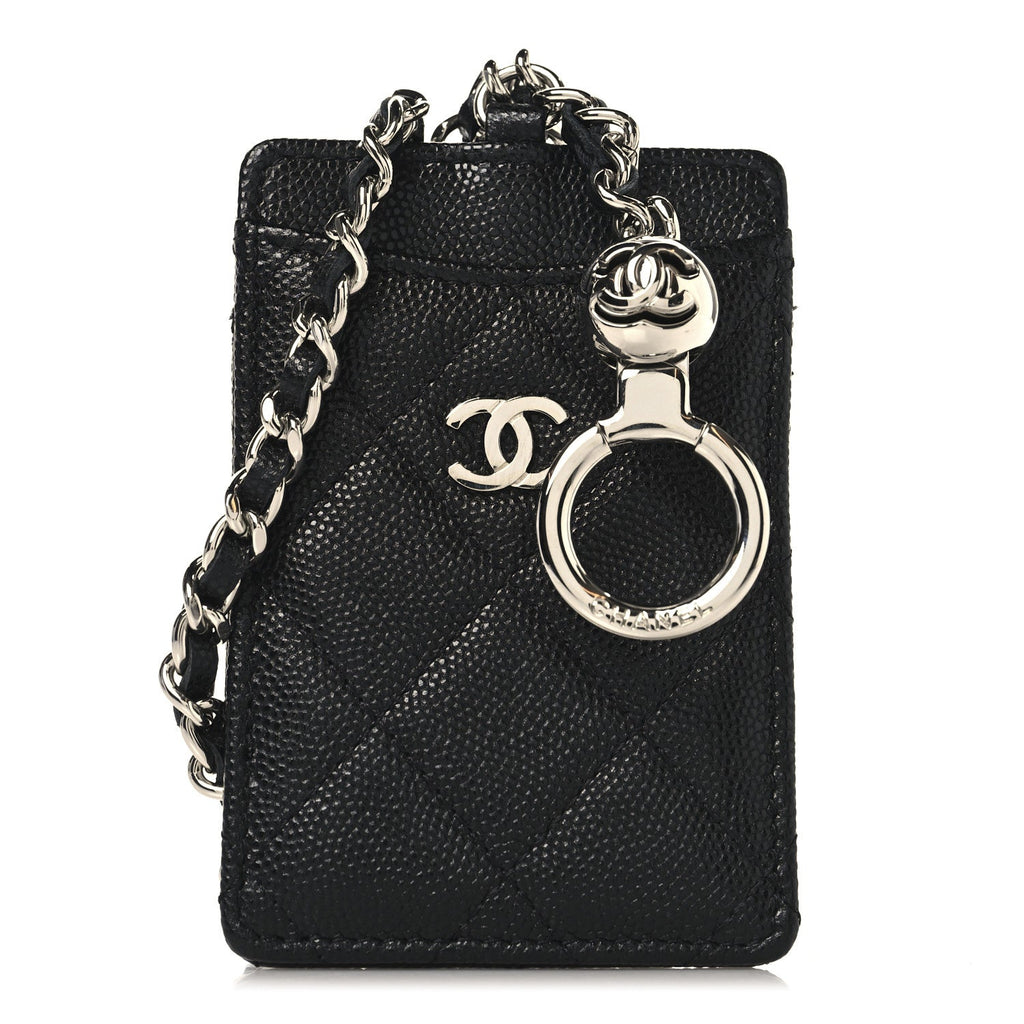 Caviar Quilted Key Holder  Holder On Chain Black
