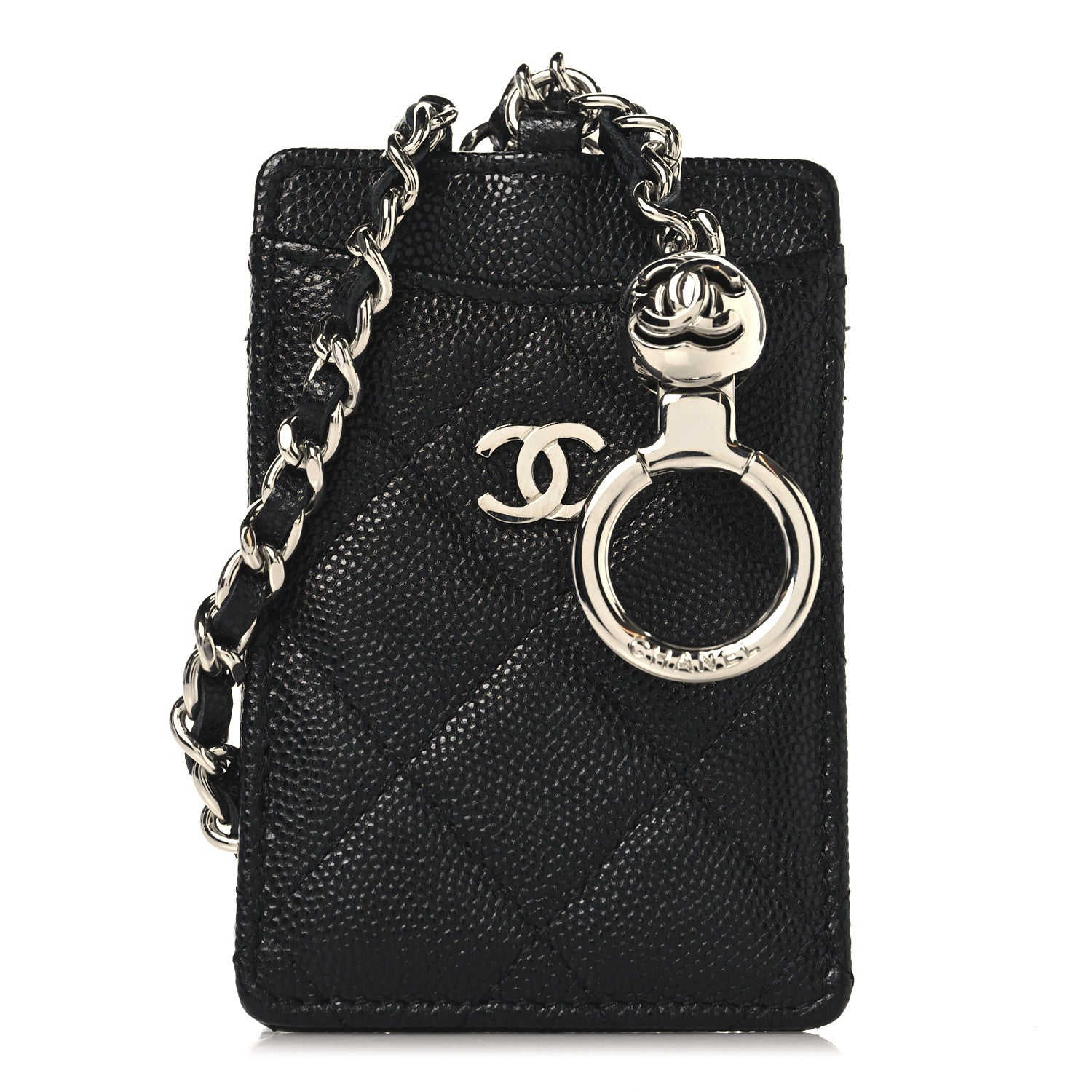 Caviar Quilted Key Holder  Holder On Chain Black