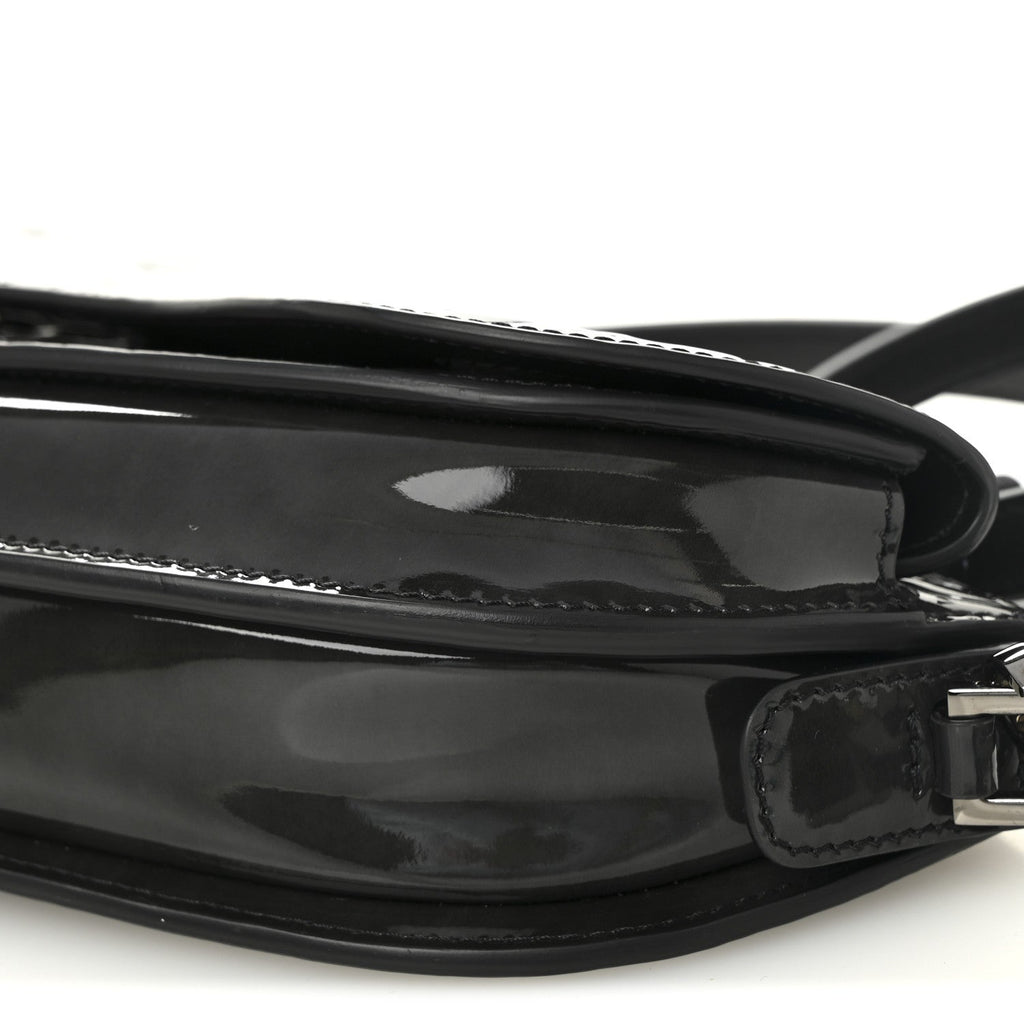 Patent Oblique Embossed Saddle Boxy Bag Black