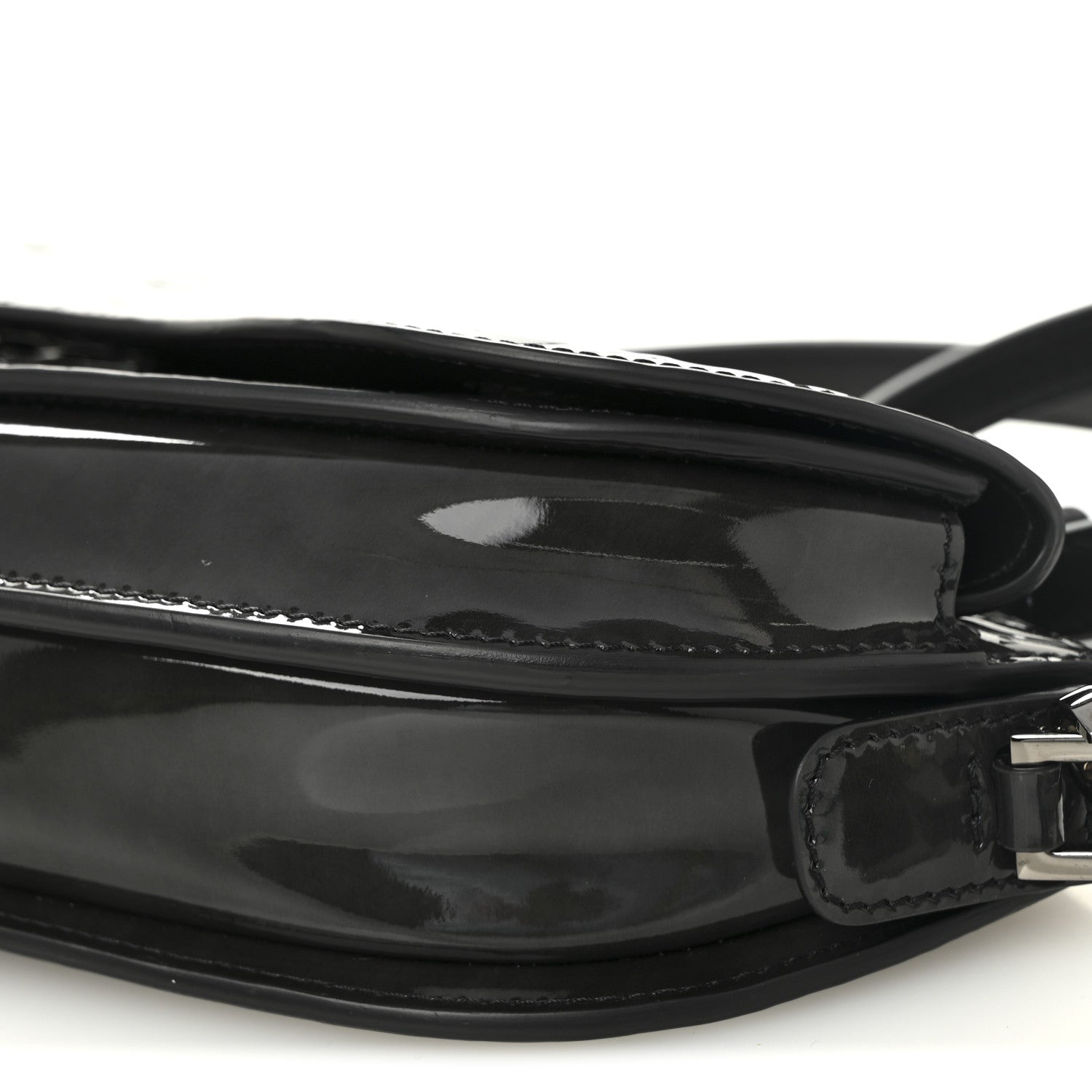 Patent Oblique Embossed Saddle Boxy Bag Black