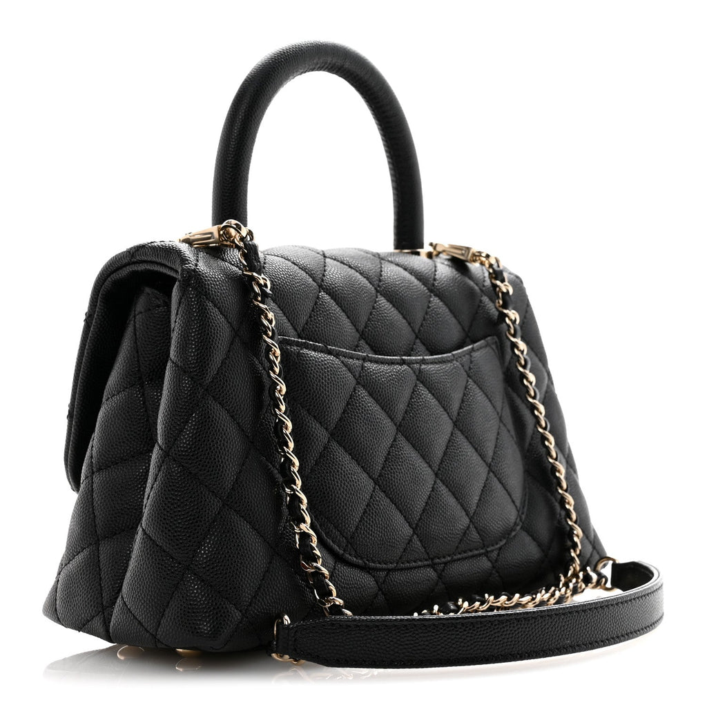 Caviar Quilted Mini Coco Handle Flap Black