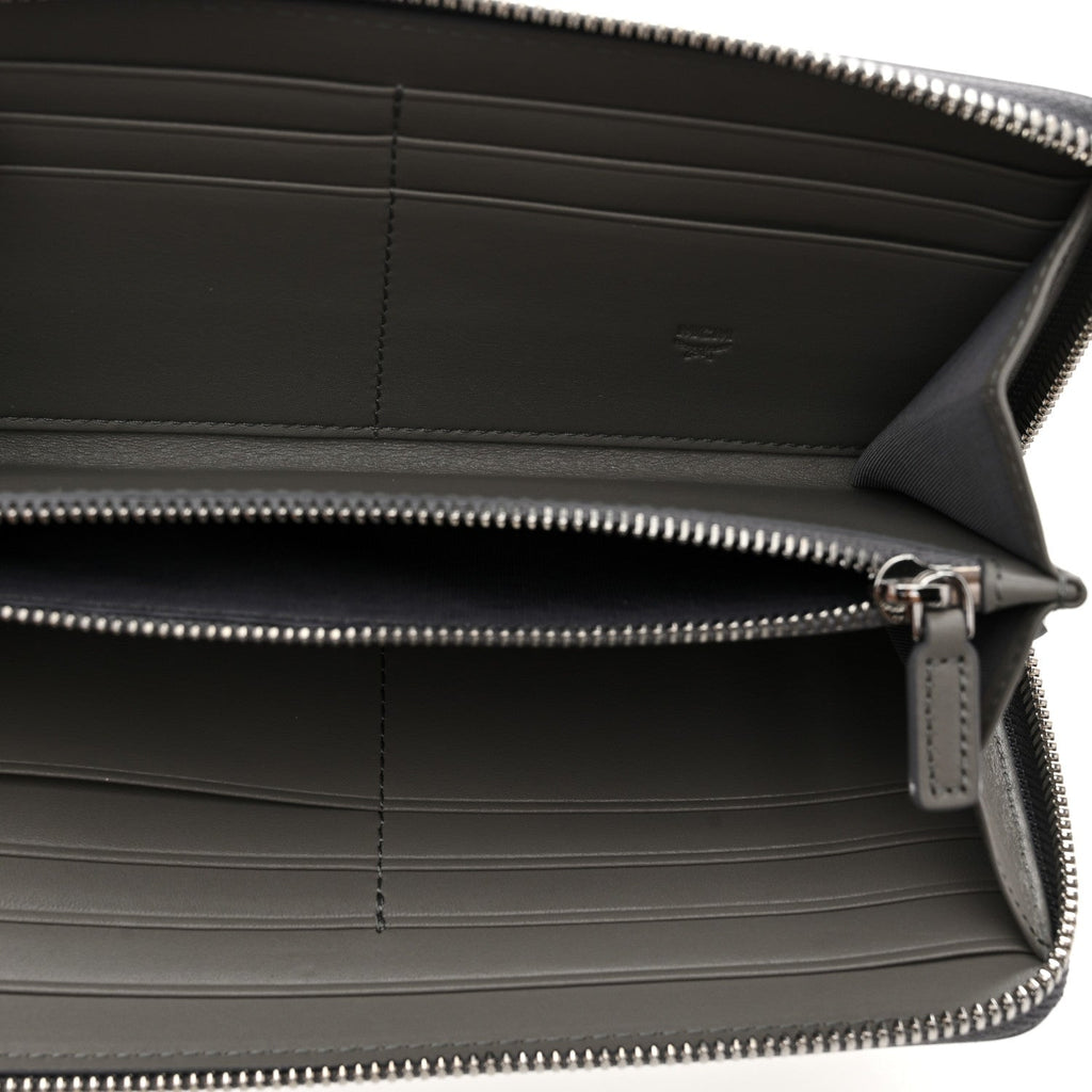 Metallic Monogram Patent Large Zip Around Wallet Silver