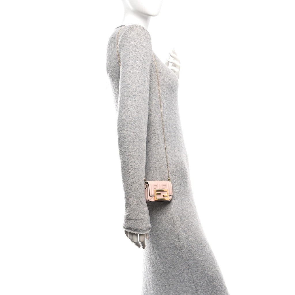 Nappa Matisse FF Embossed Nano Maxi Buckle Baguette Charm Rosa Quarzo