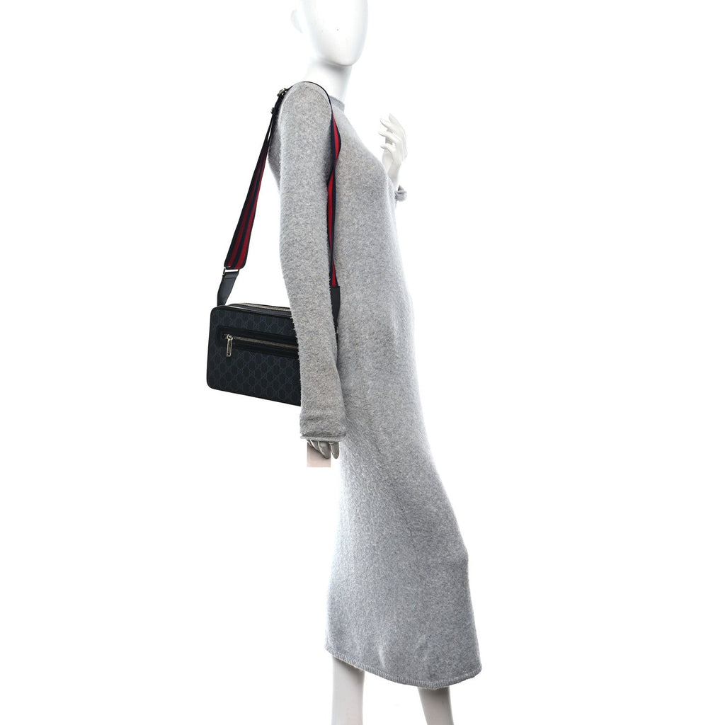 GG Supreme Monogram Web Small Shoulder Bag Black Grey