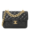 Aged Calfskin Quilted Double You Mini Flap Black