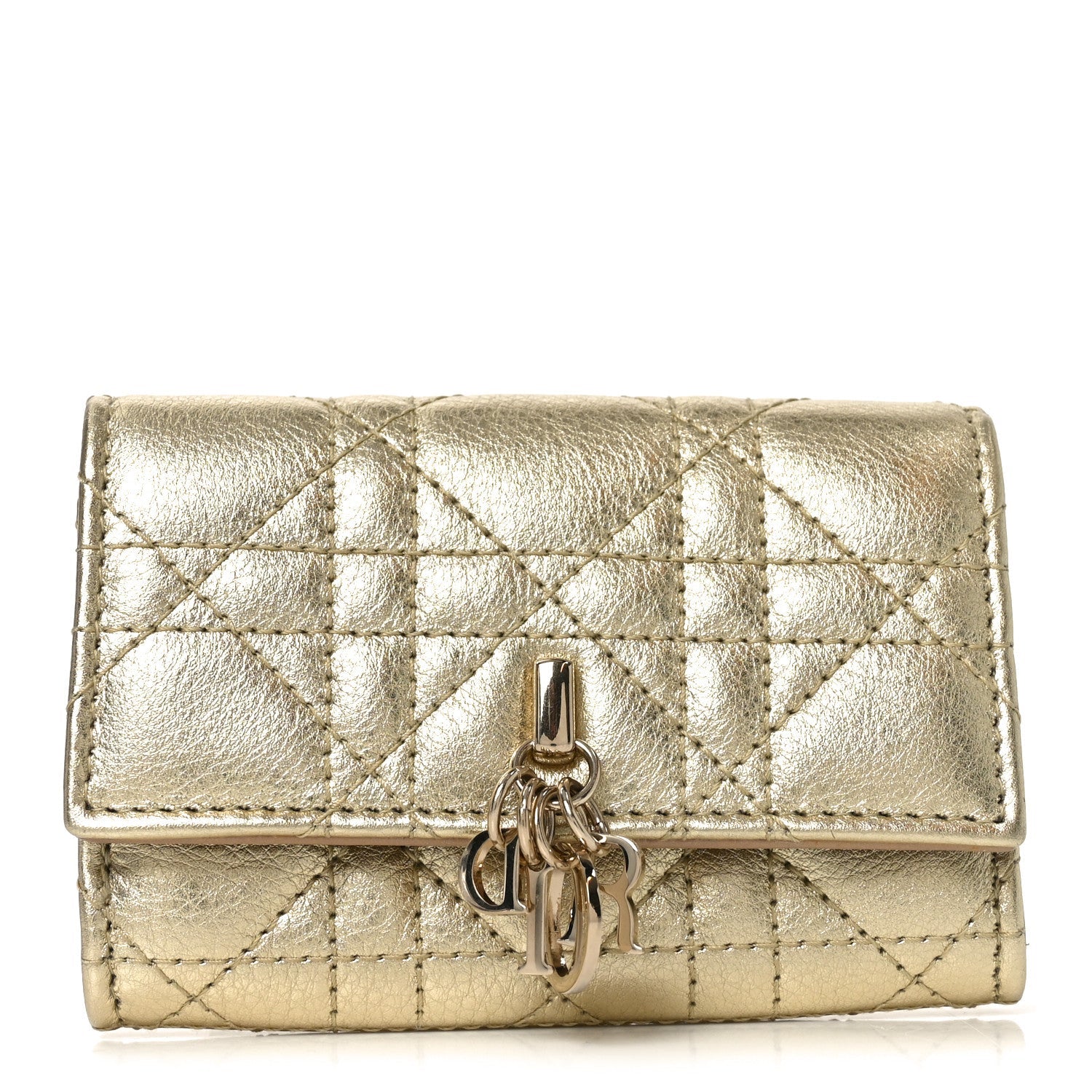 Metallic Lambskin Cannage My Dior Glycine Wallet Gold