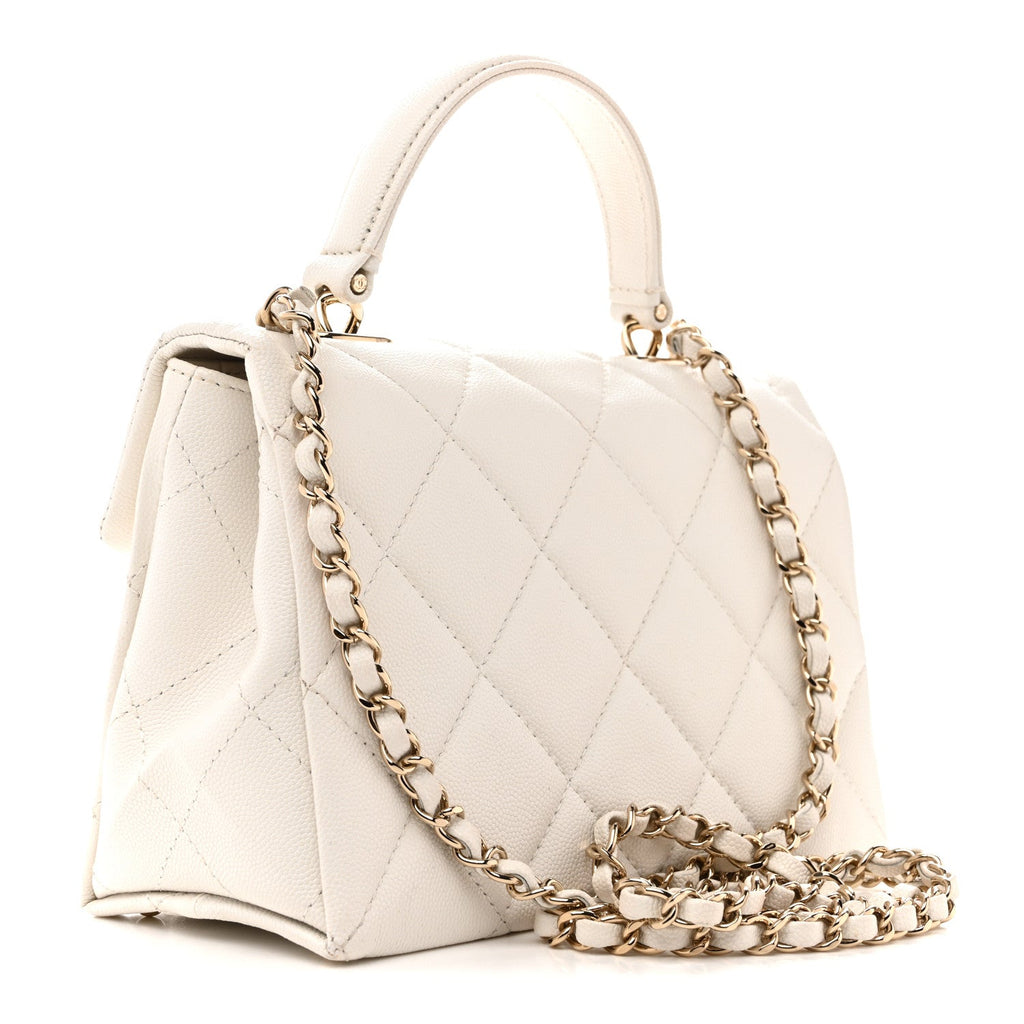 Caviar Quilted Mini Retro Twist Top Handle Flap White
