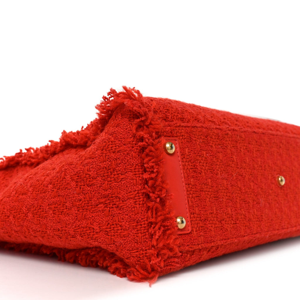 Wool Tweed Large Zipped Shopping Tote Dark Orange