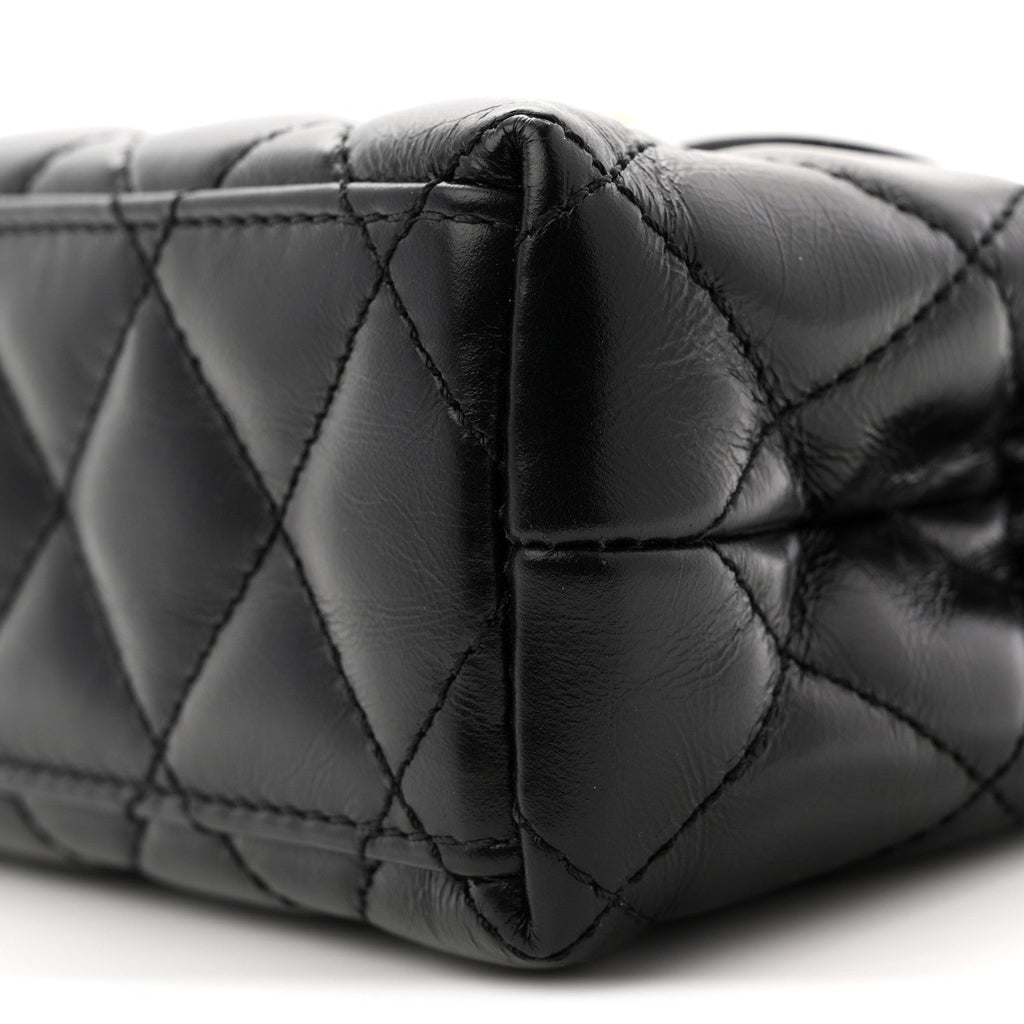 Shiny Aged Calfskin Quilted Nano Kelly Shopper Black