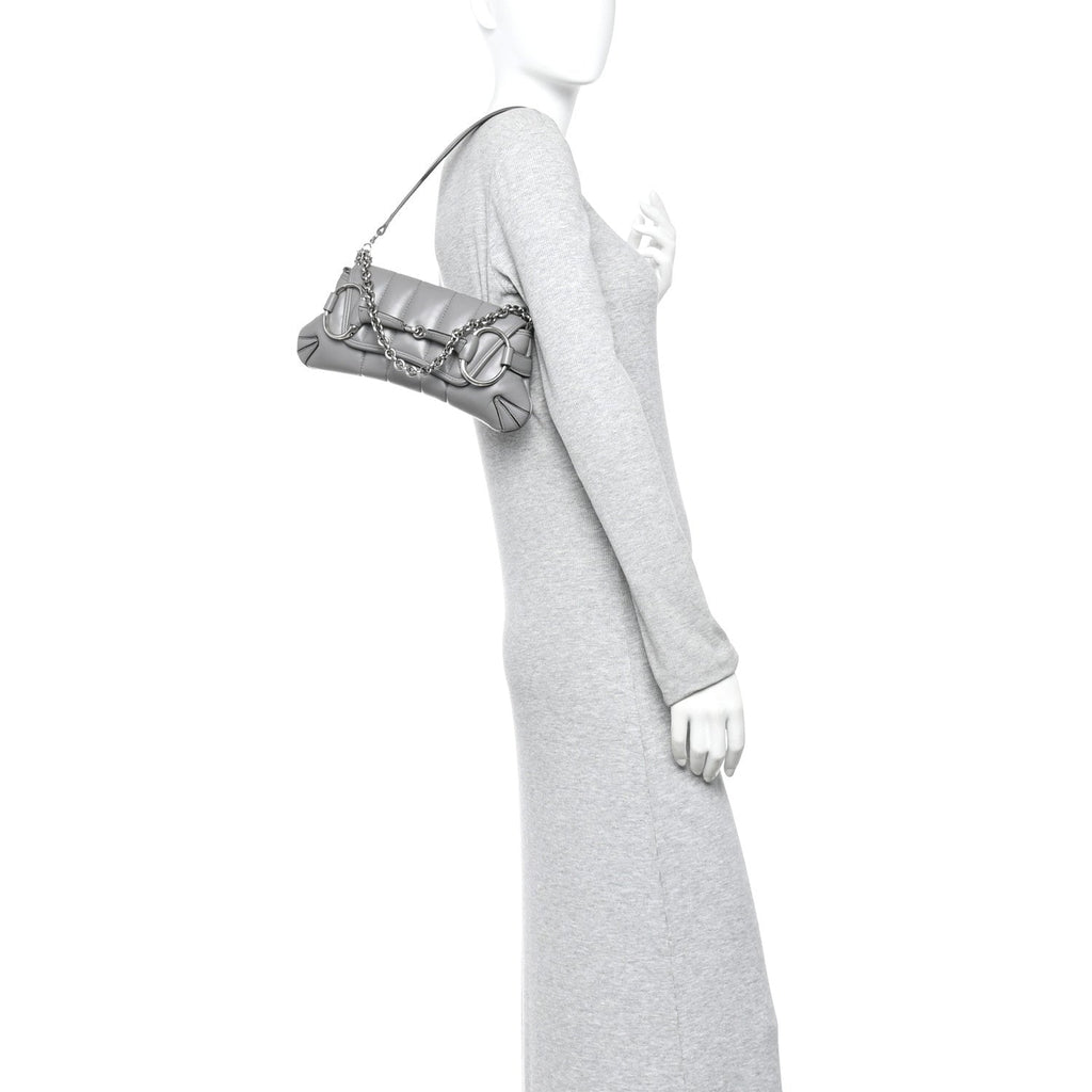 Nappa Vertical Matelasse Small Maxi Horsebit Chain Shoulder Bag Gray